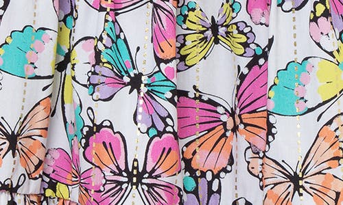 Peek Aren't You Curious Kids' Butterfly Tiered Ruffle Cotton Dress In Pink Print