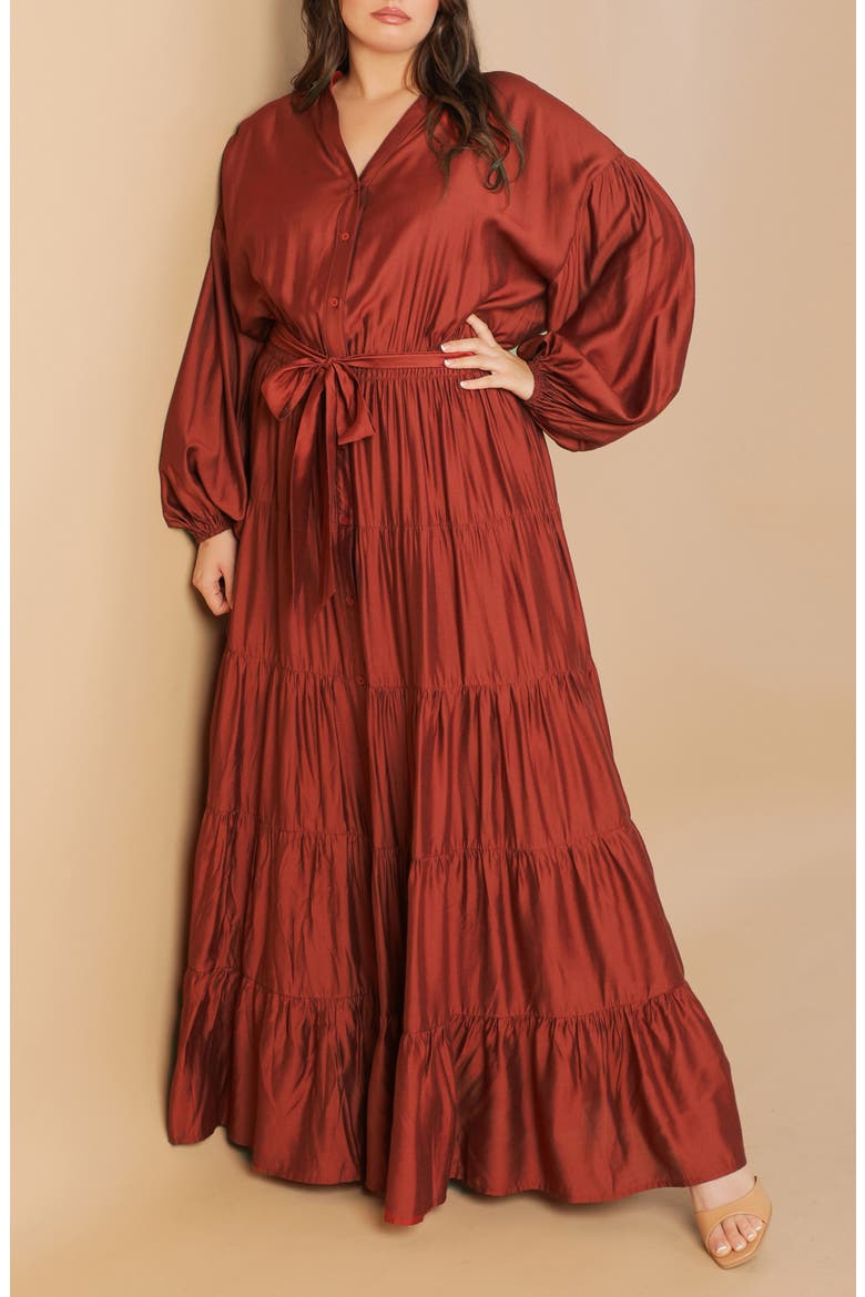 Long Sleeve Maxi Dress, Alternate, color, BRICK