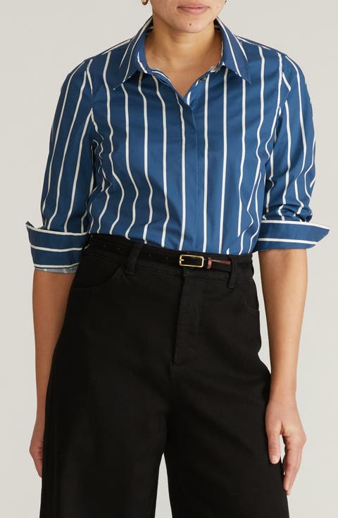 Elbe Stretch Poplin Button-Up Shirt (Regular & Plus)