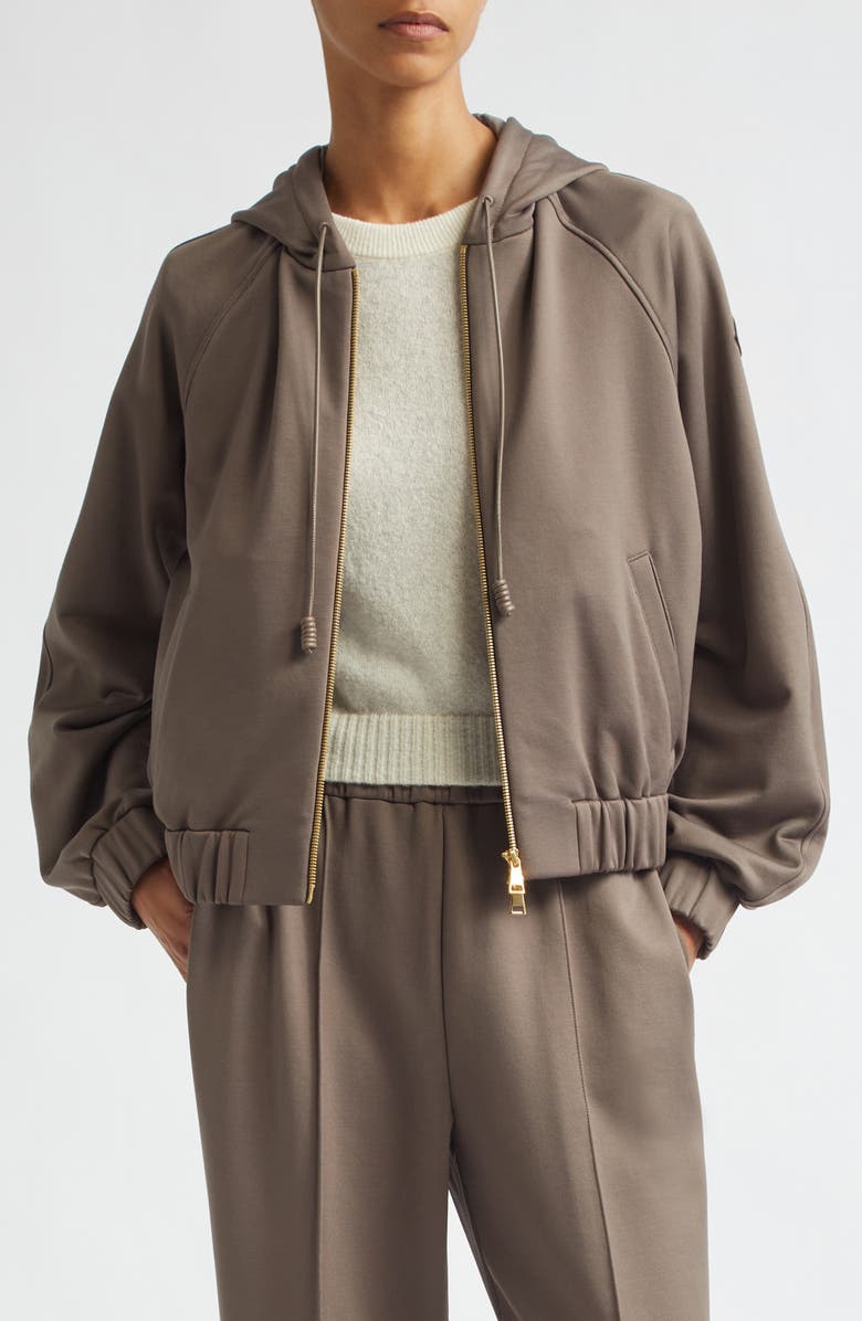 Moncler Fleece Zip Hoodie, Main, color, Beige
