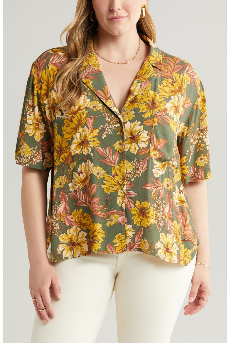 Soft Double Pocket Camp Shirt, Main, color, OLIVE KALAMATA AMELIA FLORAL