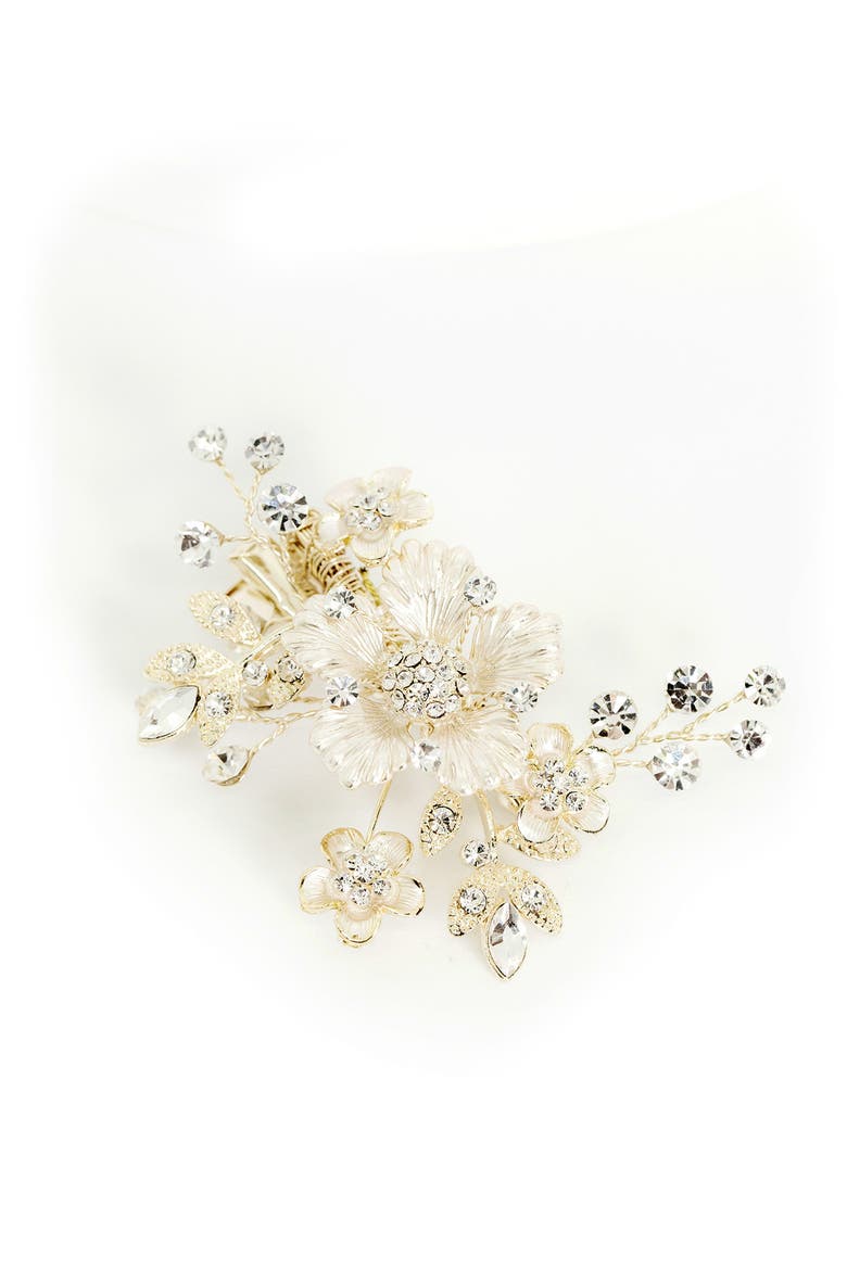 Alessandra Floral Crystal Clip, Main, color, GOLD