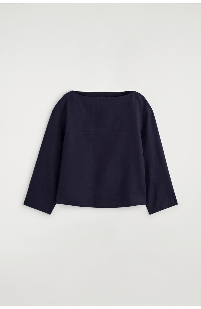 COS Boat-neck Linen Blouse, Alternate, color, Navy