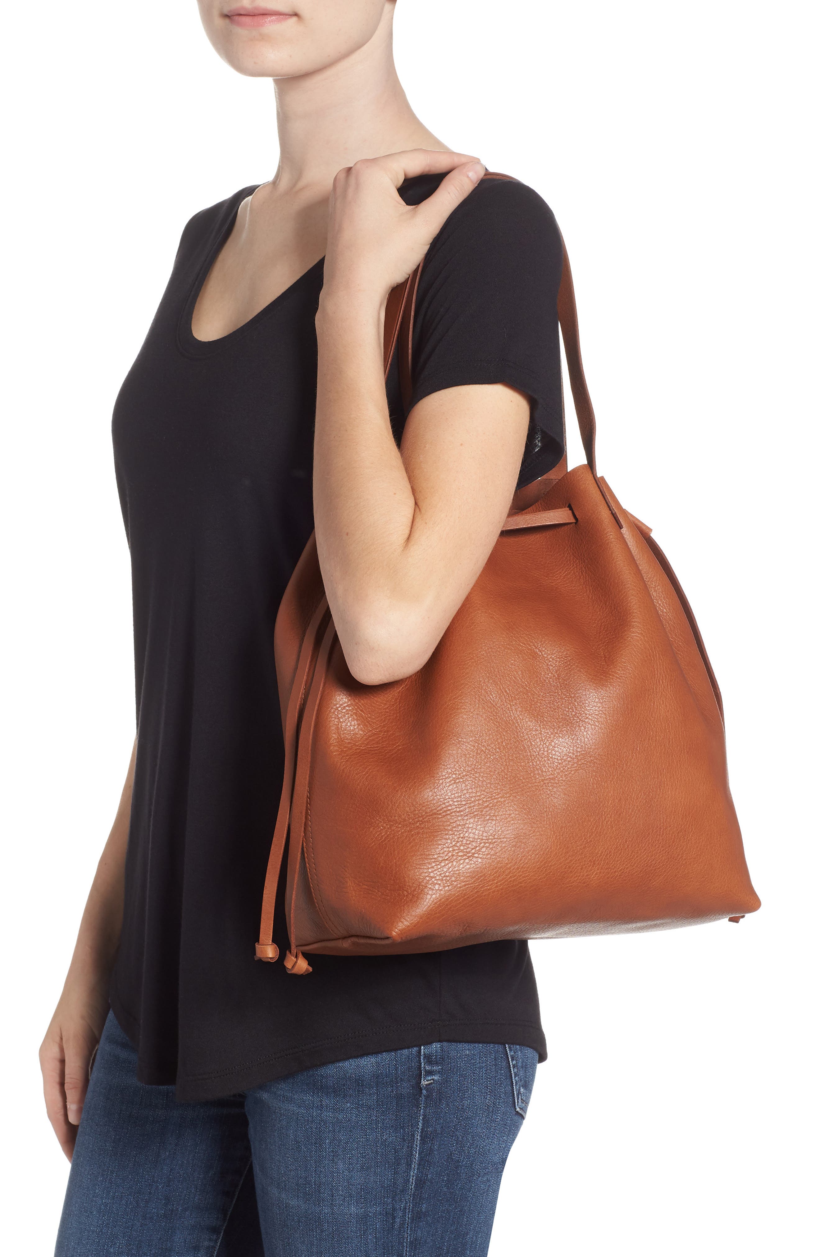 Medium Drawstring Transport Leather Tote, Alternate, color, ENGLISH SADDLE