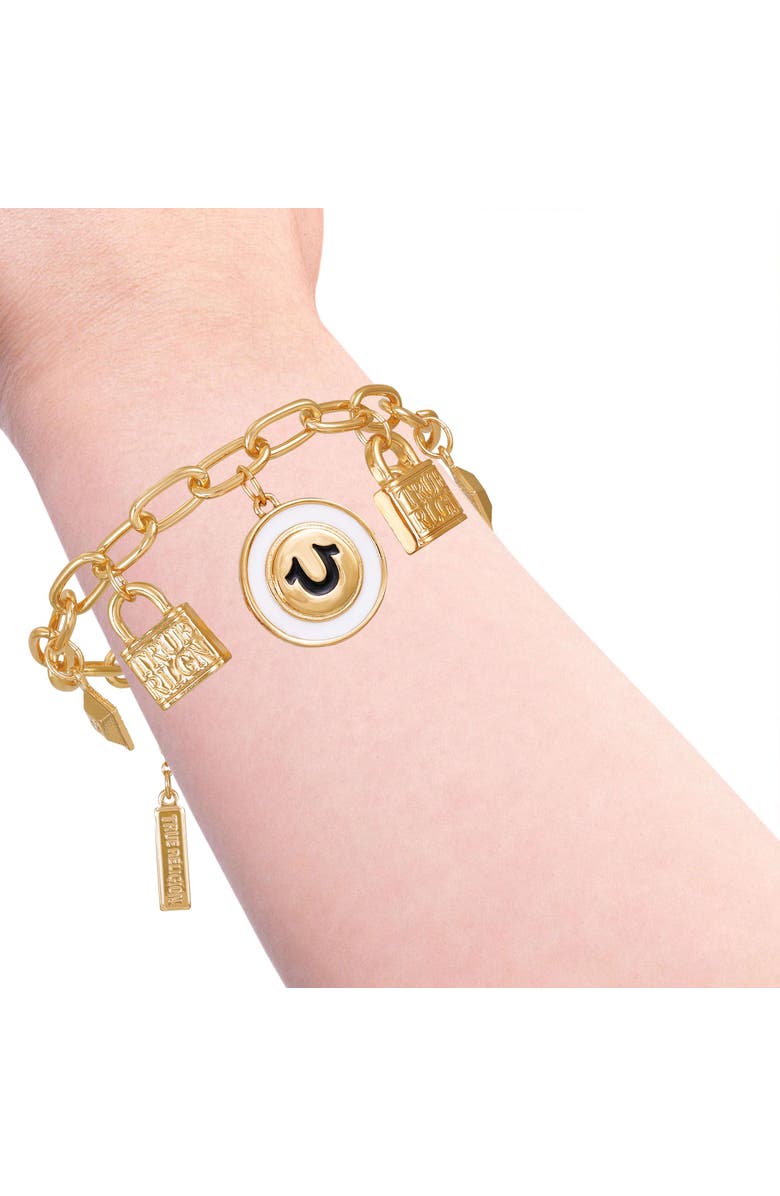 True Religion Charmy logo bracelet, Alternate, color, Goldtone