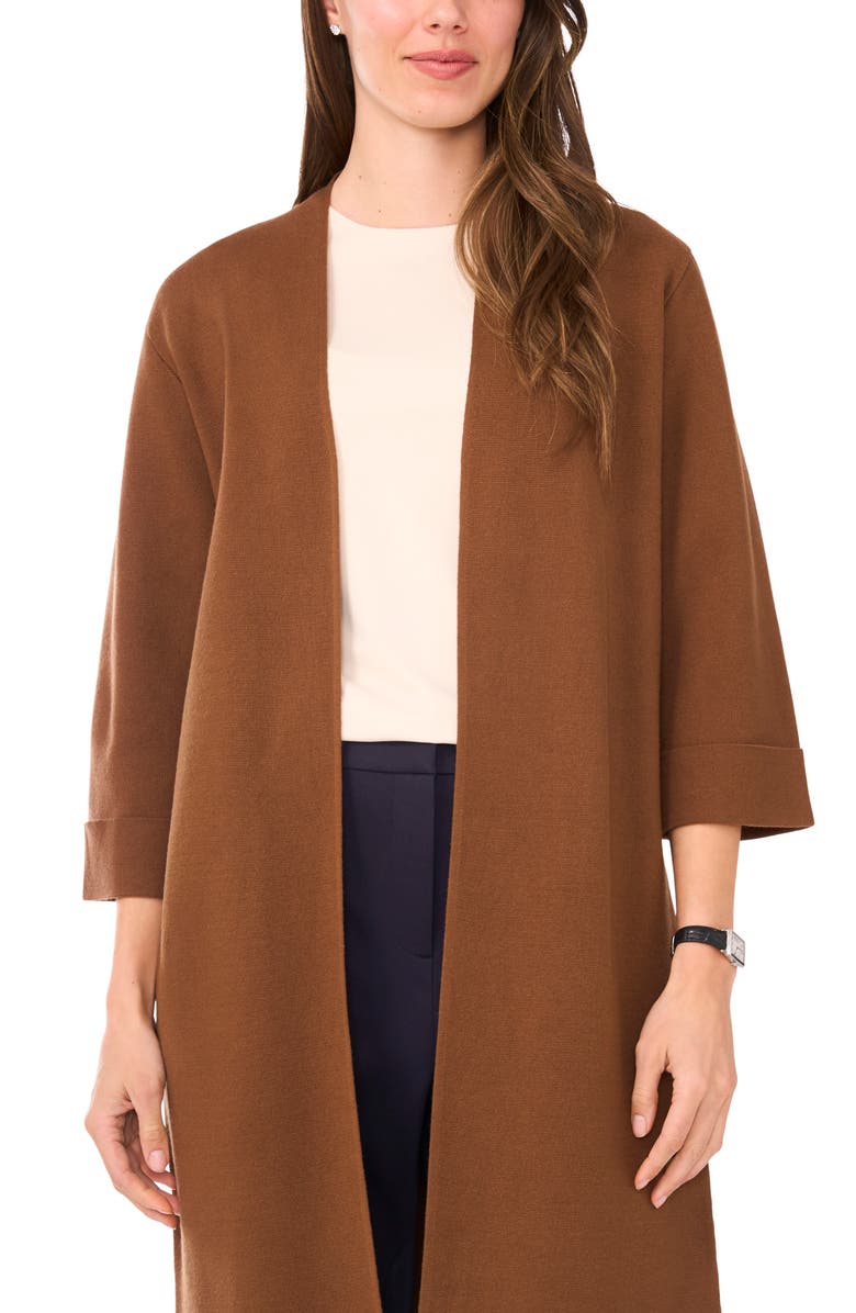 Halogen<sup>®</sup> Open Front Three Quarter Sleeve Longline Cardigan, Alternate, color, Rich Cognac