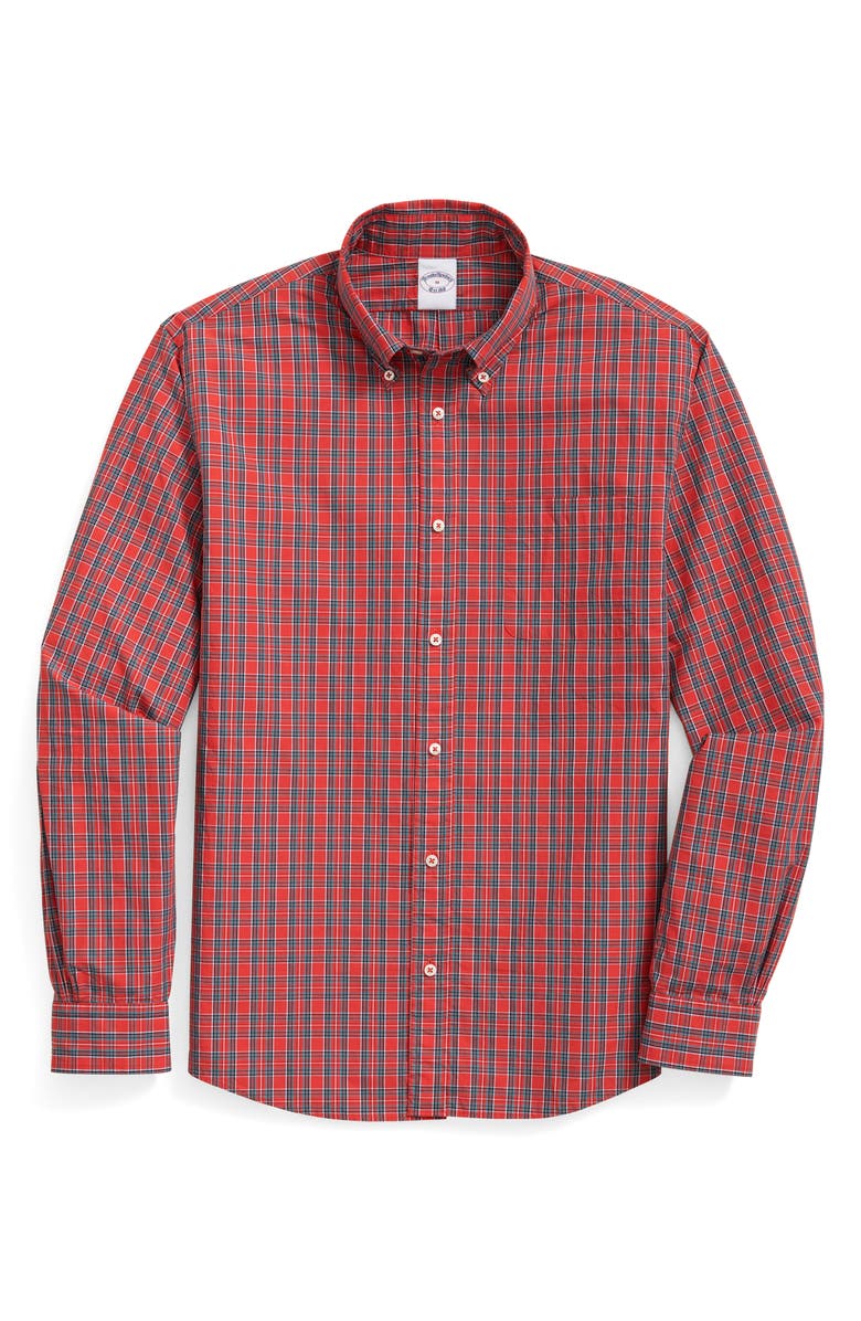 Brooks Brothers Friday Check Cotton Poplin Button-Down Shirt, Main, color, Red Stewart