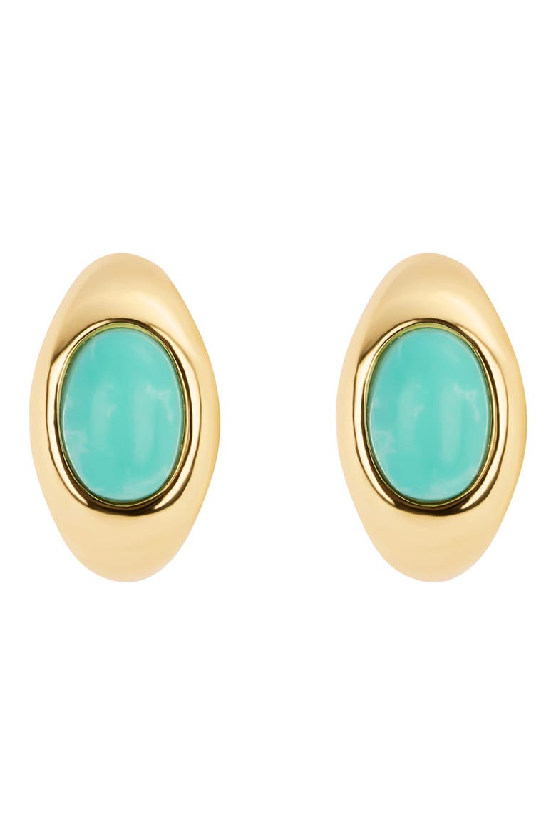Simulated Turquoise Huggie Hoop Earrings, Main, color, GOLD