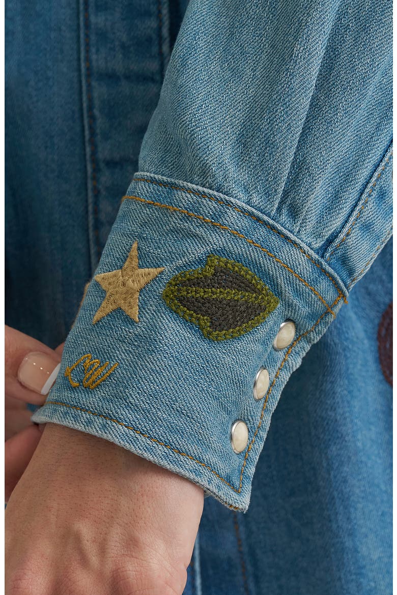 x Lainey Wilson Embroidered Denim Snap-Up Shirt, Alternate, color, DENIM