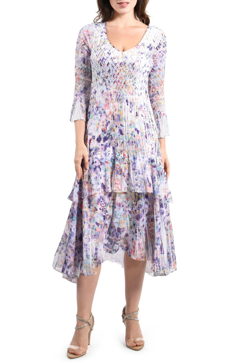 Komarov Charmeuse & Chiffon Tiered Midi Dress, Main, color, Confetti