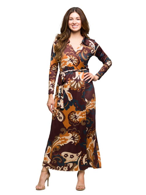 24seven Comfort Apparel Paisley Empire Waist Maxi Dress In Multi