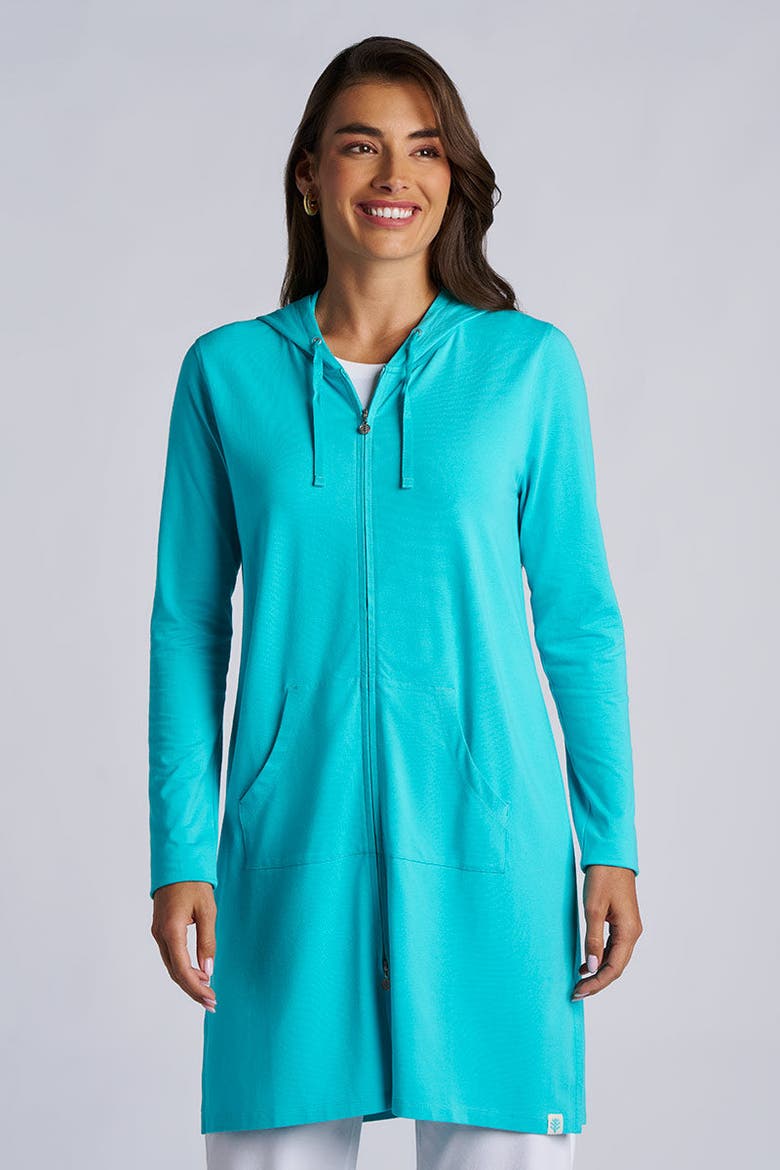 Women's Cabana Long Zip-Up Hoodie, UPF 50+ Sun Protection, Alternate, color, Coolibar Blue
