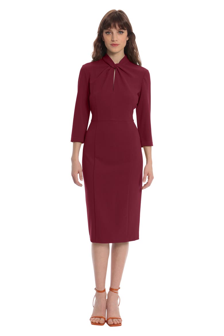 Crepe Three-Quarter Sleeve Sheath Dress, Alternate, color, ARRESTING BURGUNDY