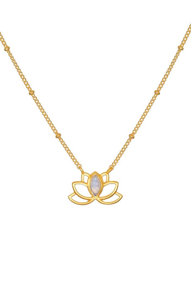 Satya Jewelry Cultivate Intuition Lotus Moonstone Necklace, Main, color, Gold