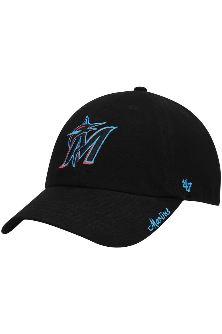 Women's '47 Black Miami Marlins Team Miata Clean Up Adjustable Hat, Main, color, Black