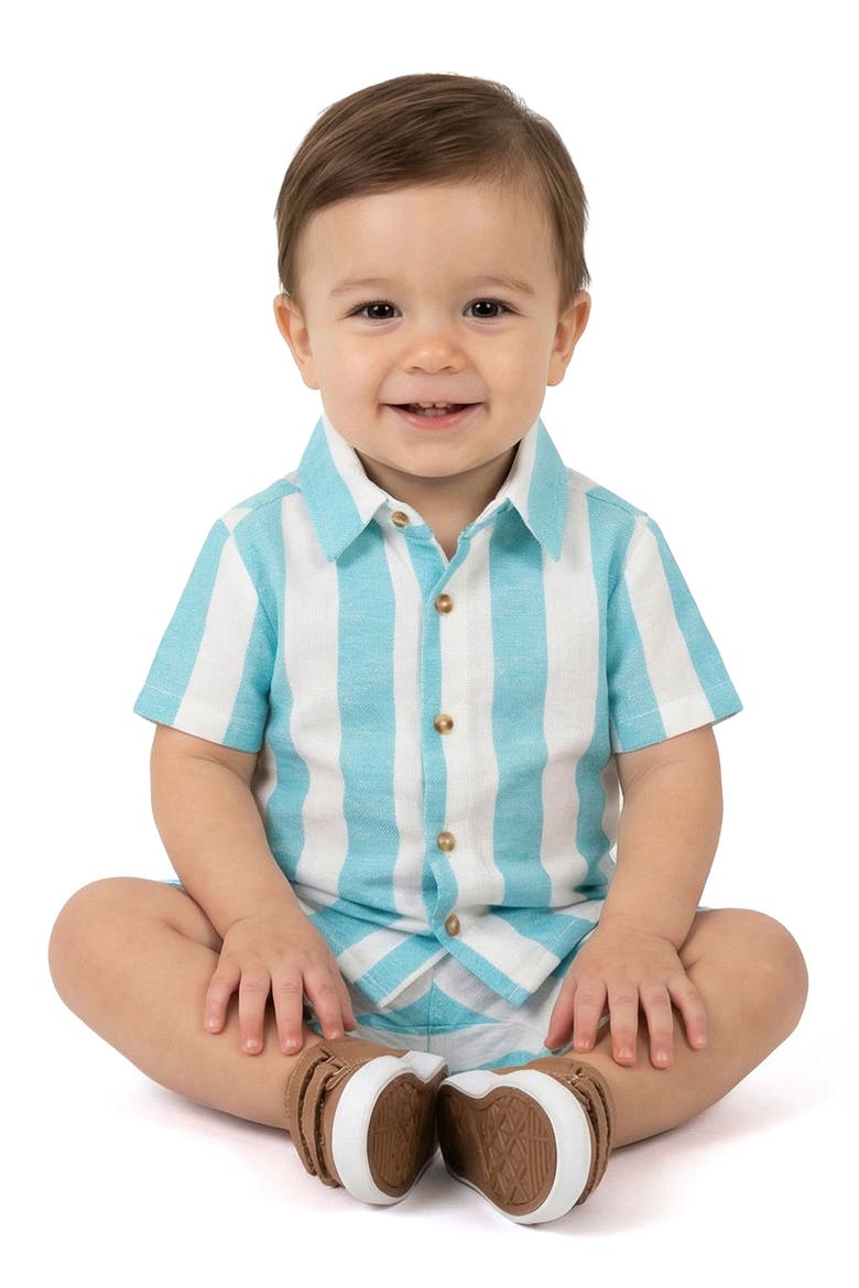 Oxford Cotton Button-Up Shirt & Shorts, Alternate, color, GREEN
