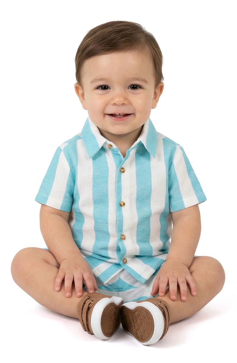 Andy & Evan Oxford Cotton Button-Up Shirt & Shorts, Alternate, color, Green