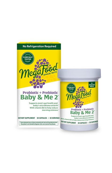 Baby & Me 2 Prenatal Probiotic and Prebiotic with Vitamin B6 for Morning Sickness Relief, 30 Capsules