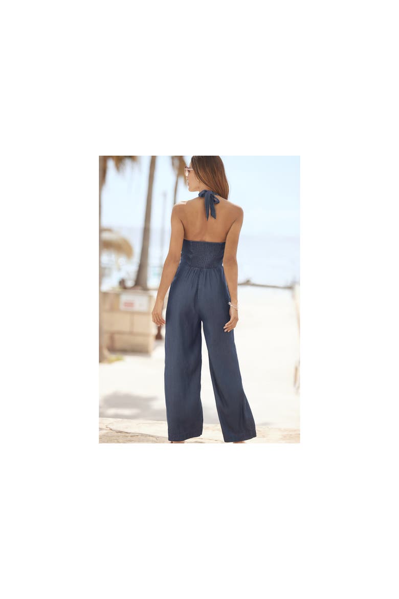 Denim Look Halterneck Jumpsuit, Alternate, color, Blue