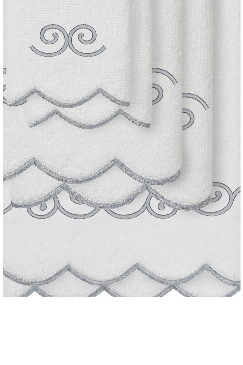 6-Piece Symmetra Embroidered Turkish Cotton Towel Set, Alternate, color, WHITE/ GRAY
