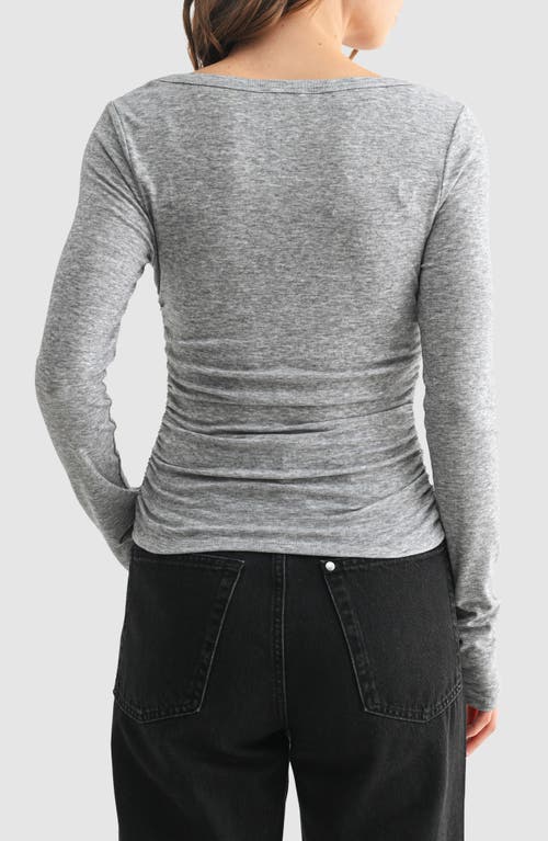 Lush Long Sleeve Ruched Top In Gray