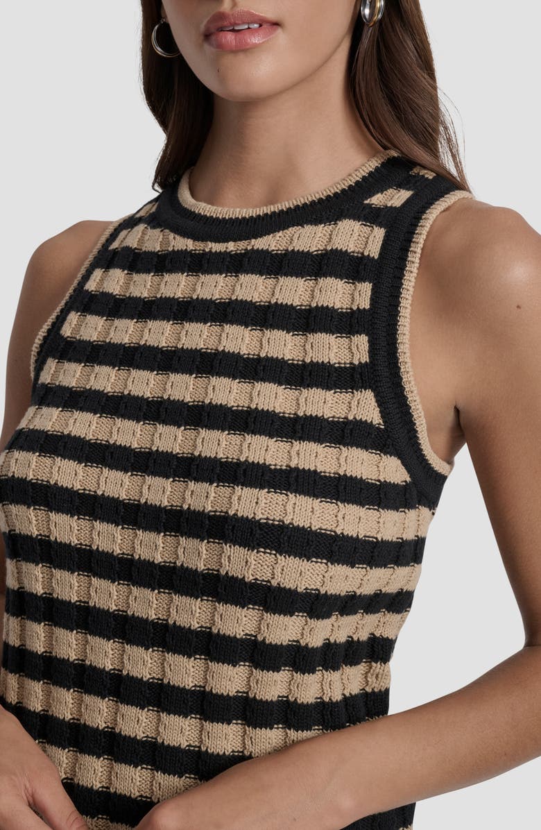 DKNY Jeans Stripe Rib Knit Sleeveless Top, Alternate, color, Travertine/ Black