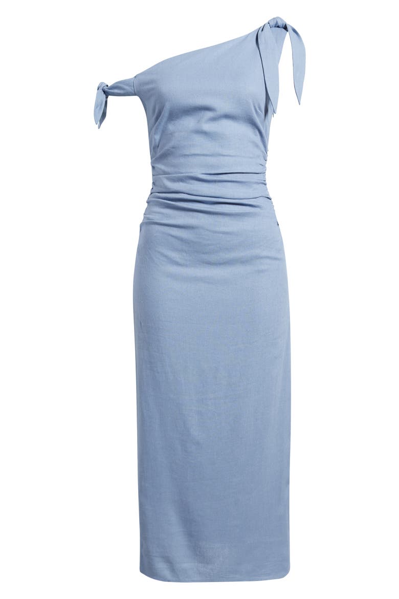 Clio Tie Shoulder Linen Blend Midi Dress, Alternate, color, CHAMBRAY BLUE
