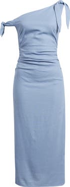 WAYF Clio Tie Shoulder Linen Blend Midi Dress