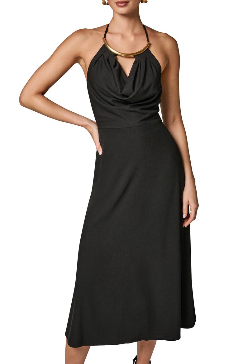 Halter Midi Dress, Alternate, color, BLACK