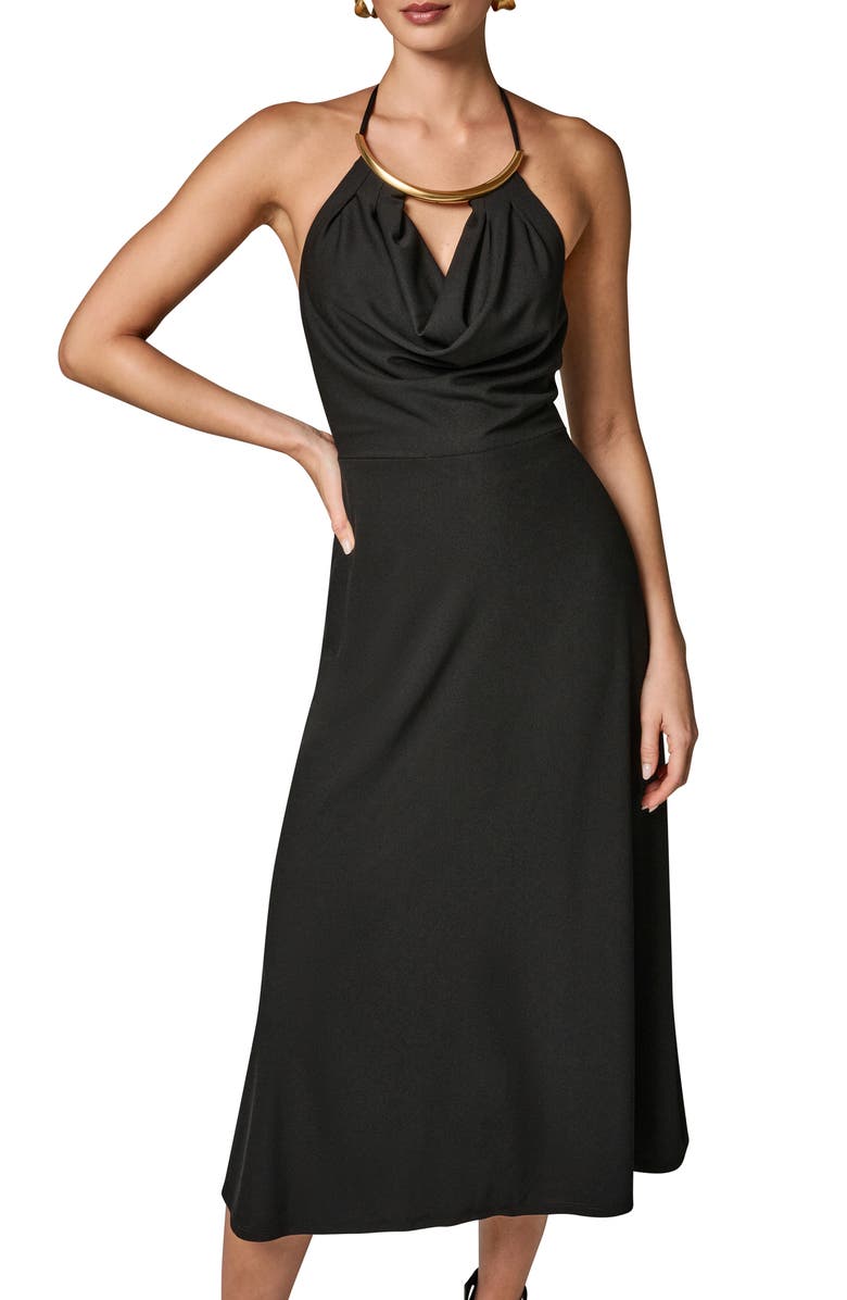 Donna Karan New York Halter Midi Dress, Alternate, color, Black