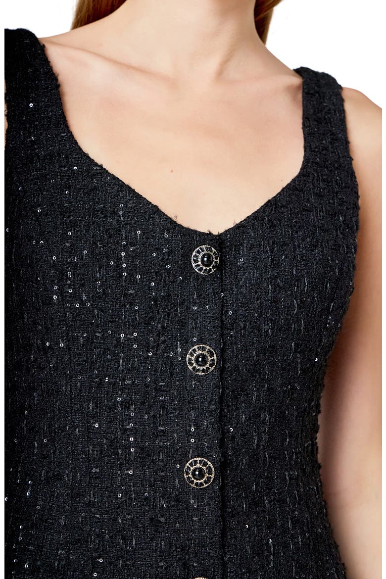 Sequin Tweed Minidress, Alternate, color, BLACK