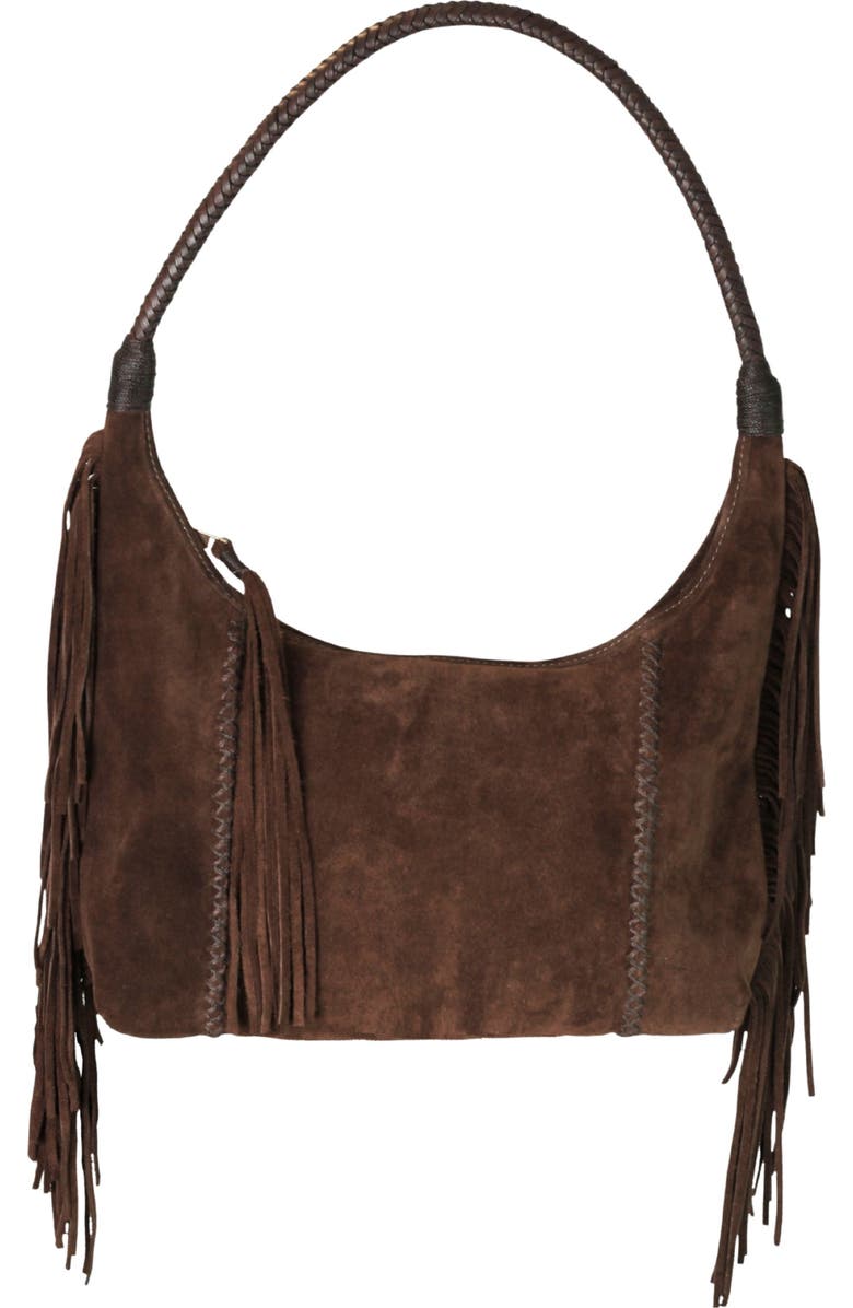 Carlos Falchi Fringe Suede Hobo Bag, Main, color, Cocoa