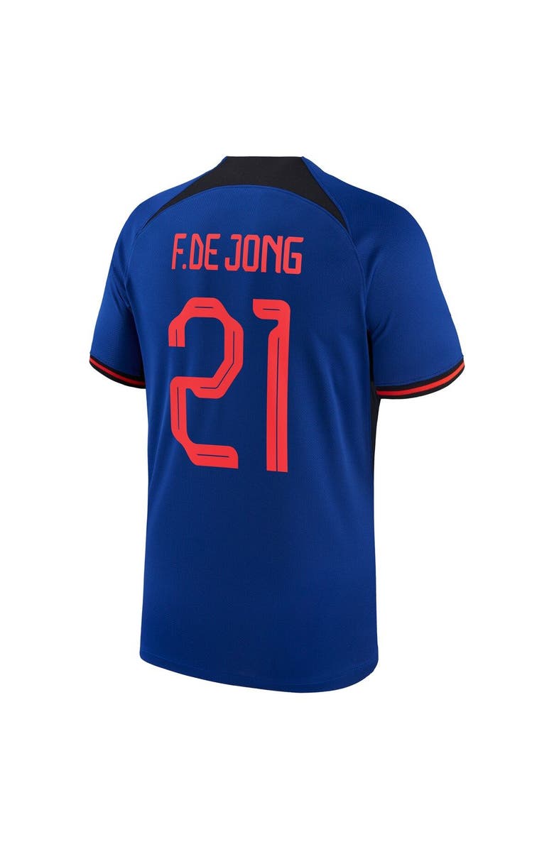 Nike Men's Nike Frenkie de Jong Blue Netherlands National Team 2022/23 Away Breathe Stadium Replica Player Jersey, Alternate, color,