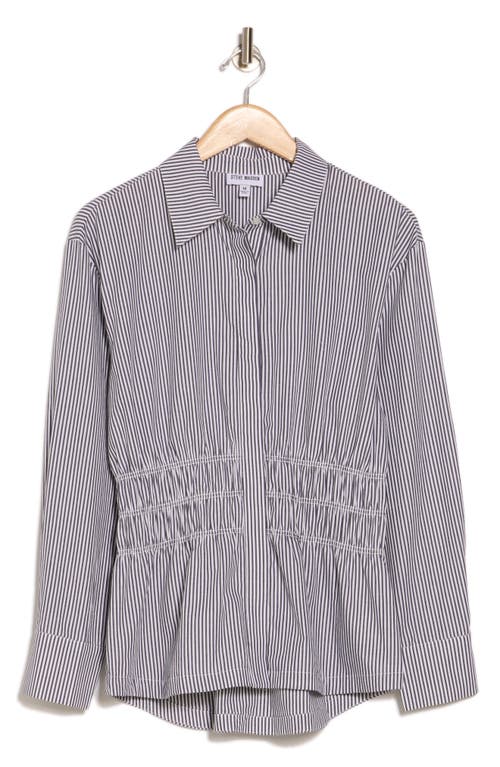 Steve Madden Smock Waist Button Up Shirt In Banker Stripe