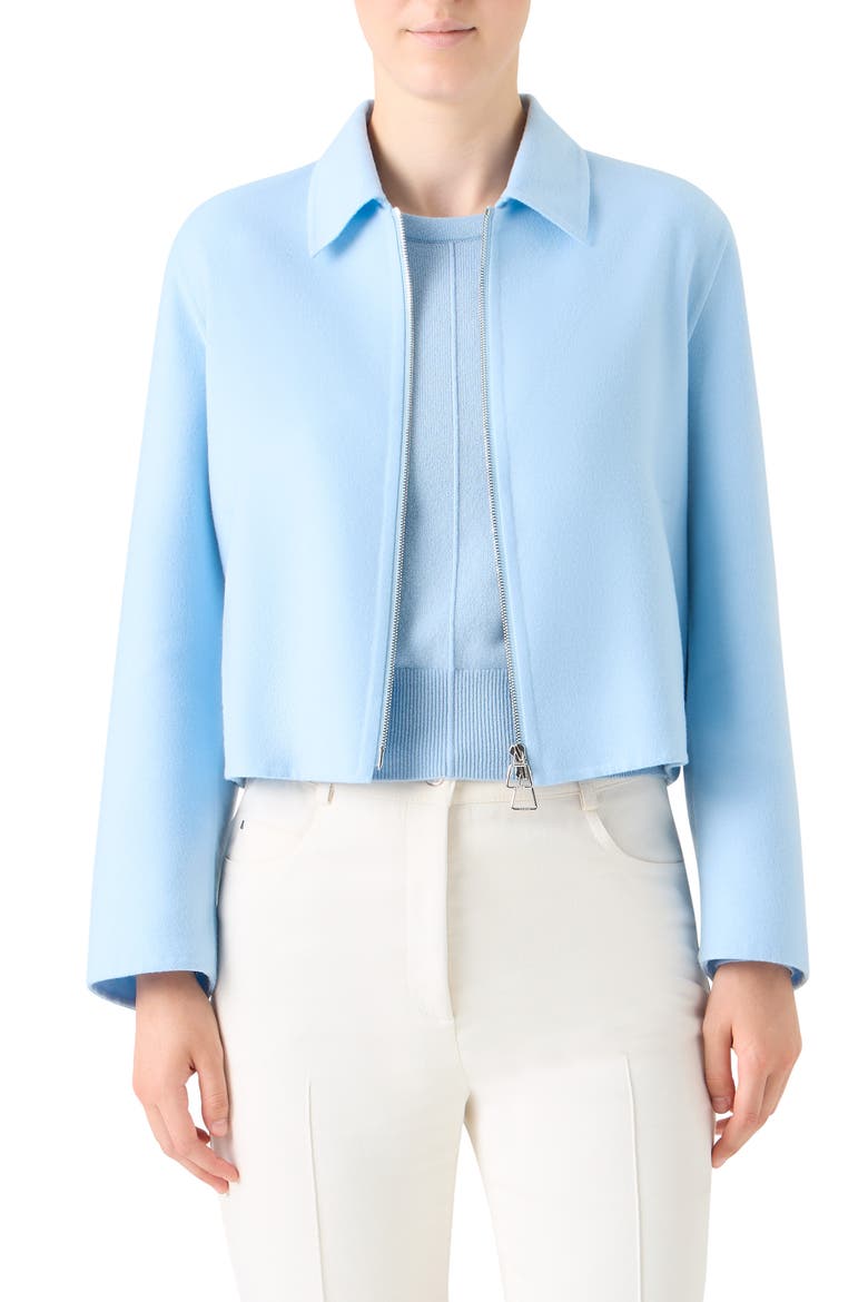 Harmony Cropped Cashmere Zip Front Jacket, Main, color, BLUE