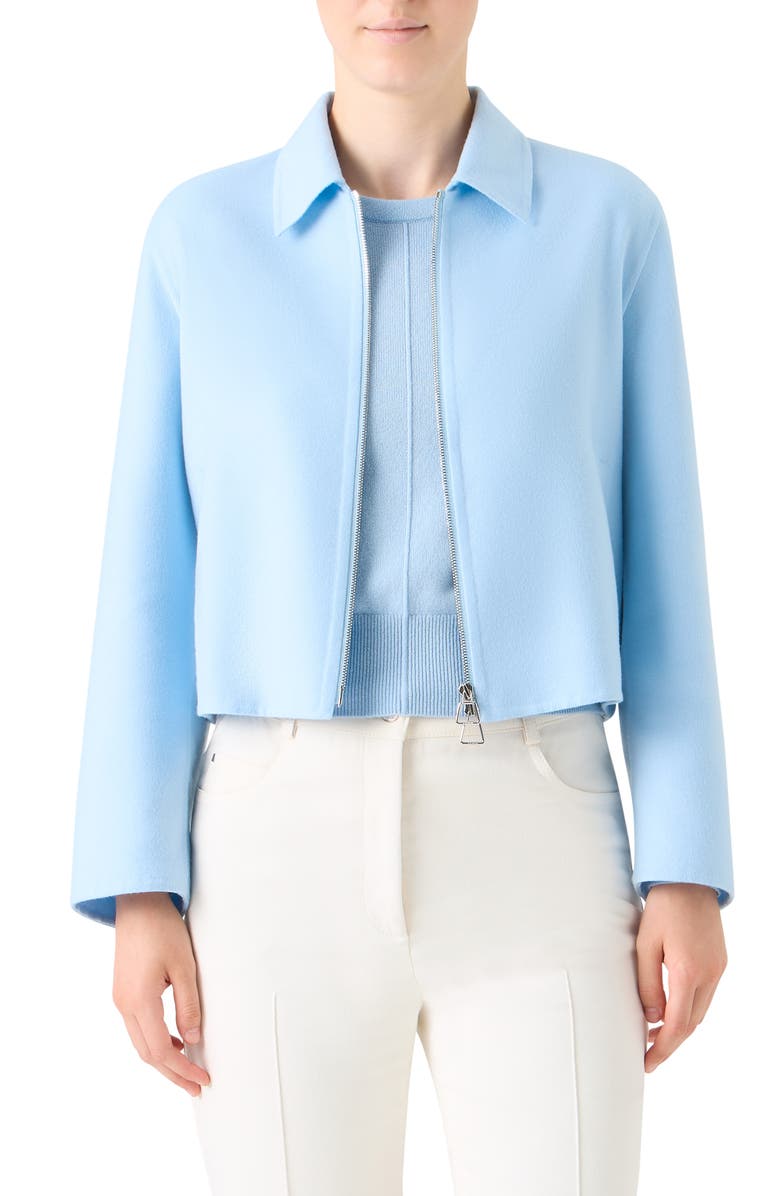 Akris Harmony Cropped Cashmere Zip Front Jacket, Main, color, Blue
