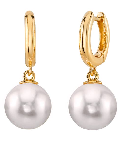 The Pearl Source Freshwater Pearl Huggie Mary Earrings in Yellow Gold at Nordstrom