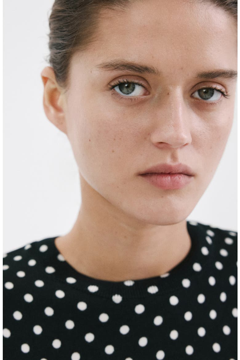 Dot Short Sleeve Sweater, Alternate, color, BLACK