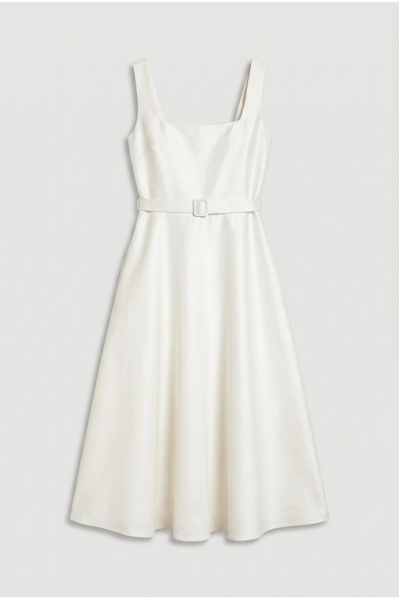Petite Belted Midi Dress, Alternate, color, Champagne