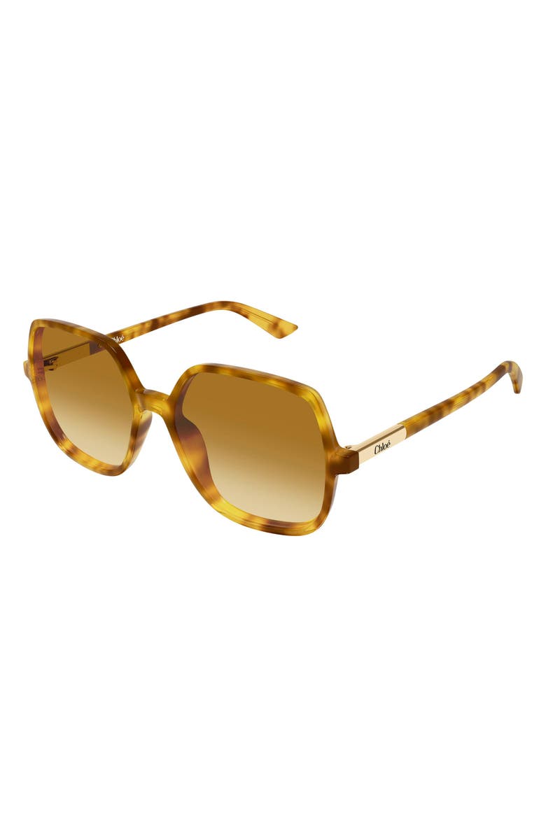 Chloé 55mm Gradient Geometric Sunglasses, Alternate, color, Havana