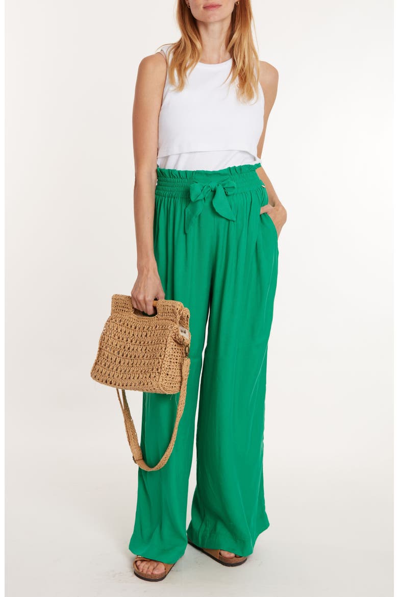 Sahel Smocked Twill Maternity Pants, Alternate, color, GREEN