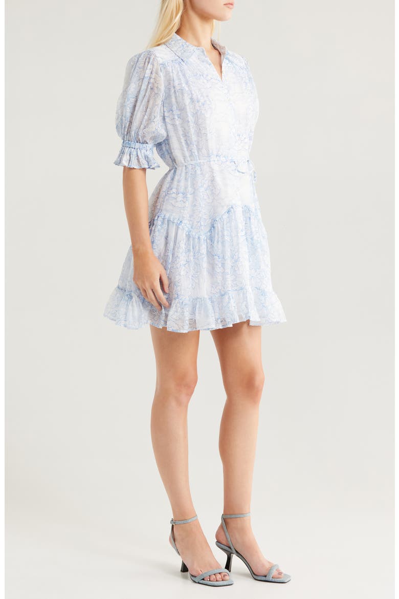 Gwendoline Floral Toile Shirtdress, Alternate, color, WHITE/ DARK CERULEAN
