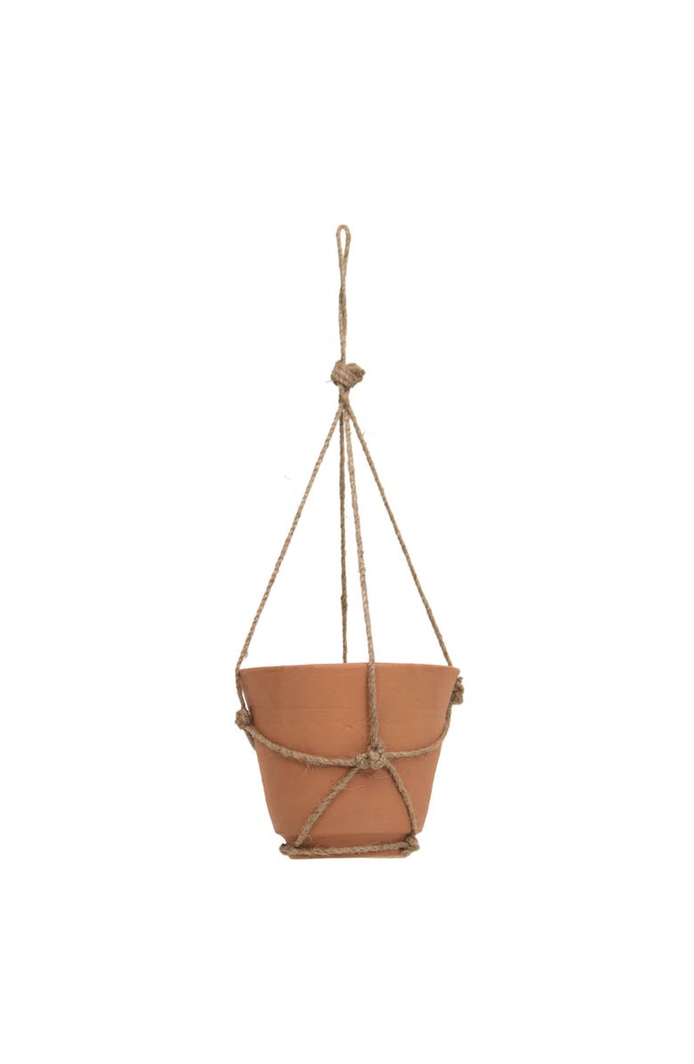 Foreside Home and Garden Hanging Terracotta Terracotta & Jute Planter, Main, color, Orange