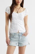 BP. Lace Trim Stretch Cotton Button-Up Top