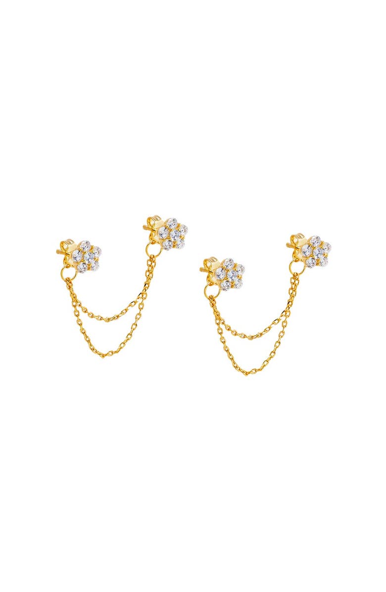 BY ADINA EDEN CZ Double Flower Chain Stud Earring, Main, color, Gold