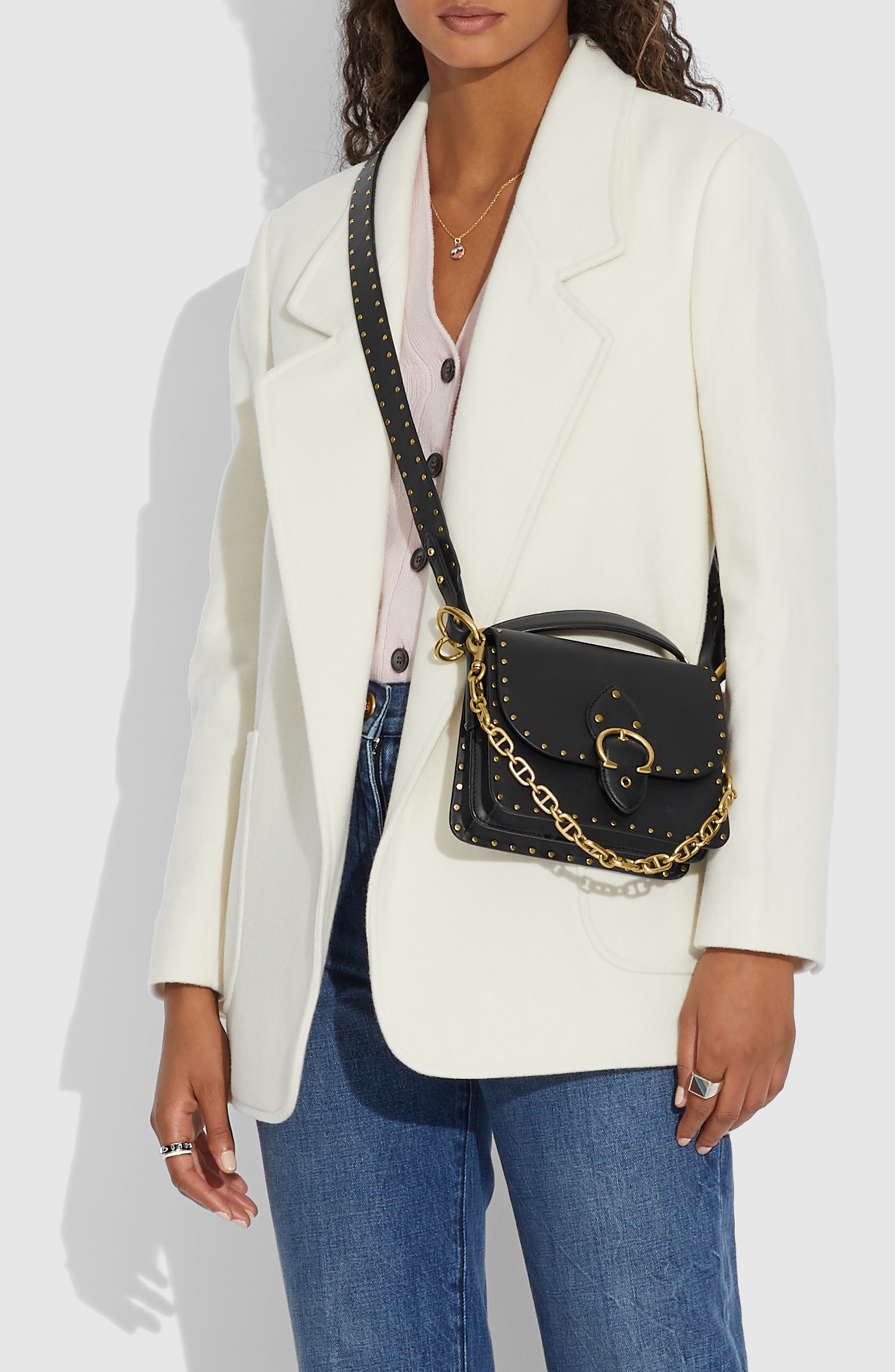 Leather Flap Bag, Alternate, color, BRASS/ BLACK