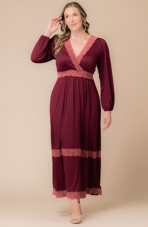 Kiyonna Lara Lace Trim Long Sleeve Maxi Dress In Burgundy