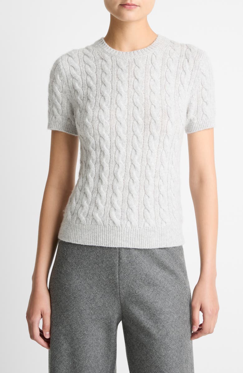 Vince Cable Short Sleeve Sweater, Main, color, Heather Pale Grey