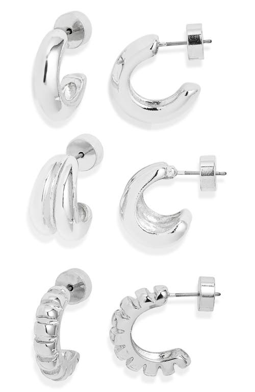 Nordstrom Set Of 3 Textured Hoop Earrings In Silver