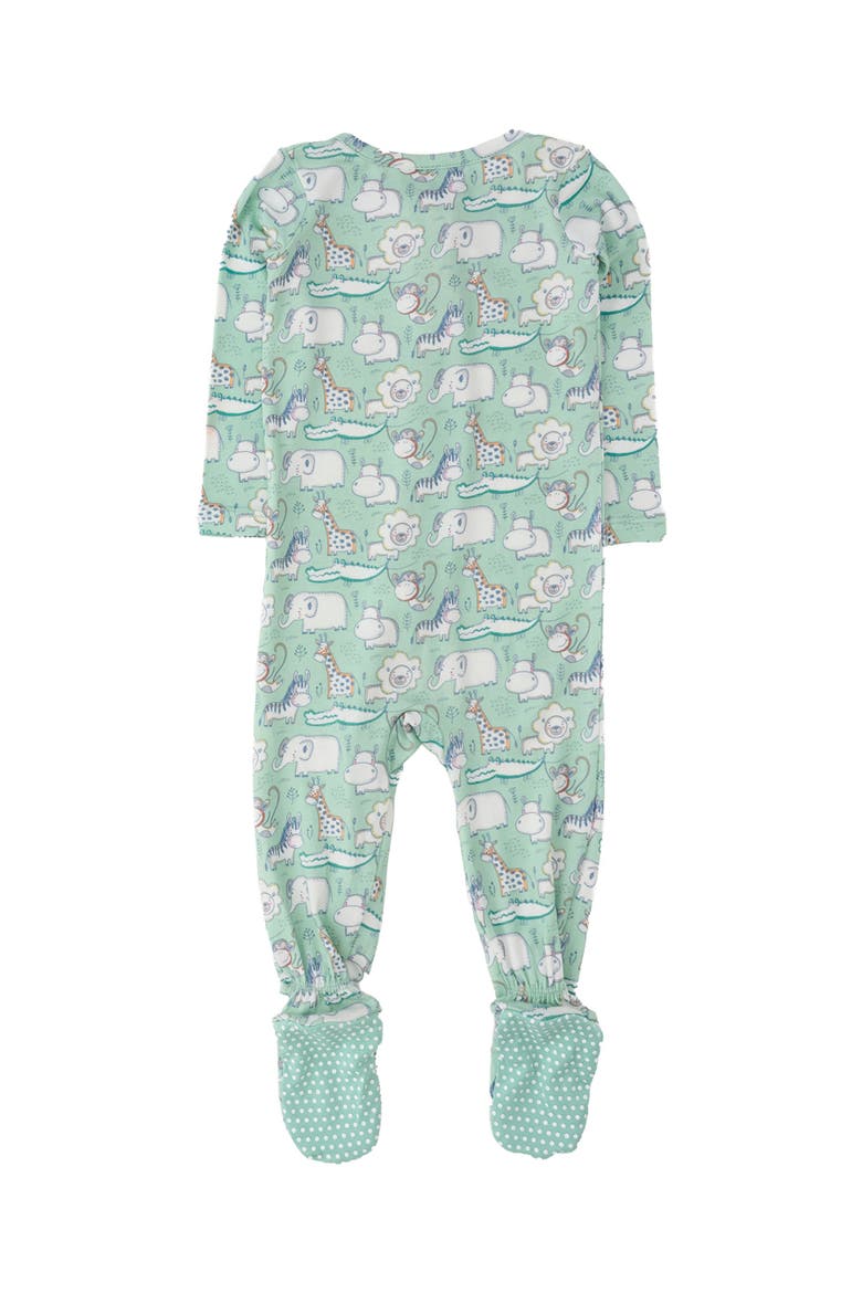 SoftSnooze Gender Inclusive One Piece Footie Pajamas, Alternate, color, Sage Safari